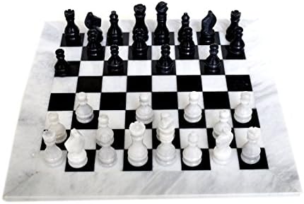 Radicaln Собственоръчно White and Black Full Marble Chess Board Game, Set - Staunton Marble Tournament Two Players Full Chess Game Table Set