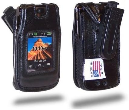 Turtleback Fitted Case Made for Motorola V9 Phone Black Leather Въртяща се Подвижна Скоба за колан Made in USA