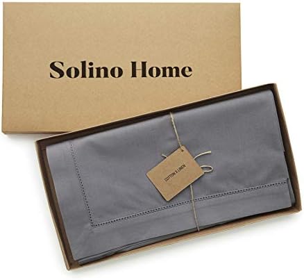Solino Home Hemstitch Памучен Бельо Покривка – 58 x 104 инча, Естествени тъкани Машинно Пране - Бяла Покривка за вътрешна