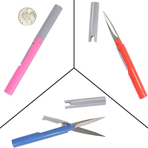 BambooMN Penblade Portable Pen-Style Pocket Шев Ripper Travel Ножици - Червен, розов и Живи Корали - 3 чифта