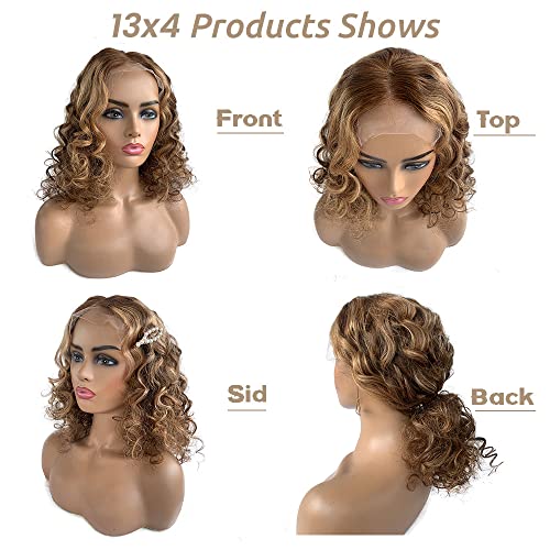 Ombre Highlight Lace Front Перука Human Hair for Black Women Къдрава Light Blonde Ombre Colored 13x4 Дантела Frontal Wigs