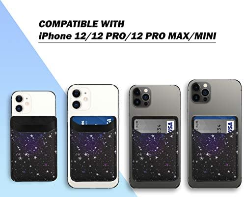 Magsafe Портфейл за iPhone 12 / Pro/ProMax/Mini - Multi Pocket Vegan Leather Card Holder - 2 Джоба Магнитни Притежателите на кредитни карти Задната част на Apple Mag Safe Phone Max (Star)