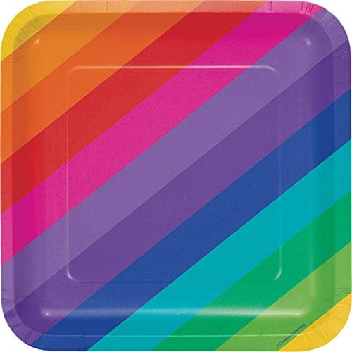 Creative Converting Rainbow Square Dinner Paper Plates - 8 бр, Rainbow
