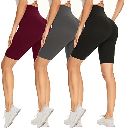 syrinx 3 Pack Байкерские къси Панталони за Жени – 8 Мазни Меки С Висока Талия Корема Контрол на Тренировка, Йога, Бягане,