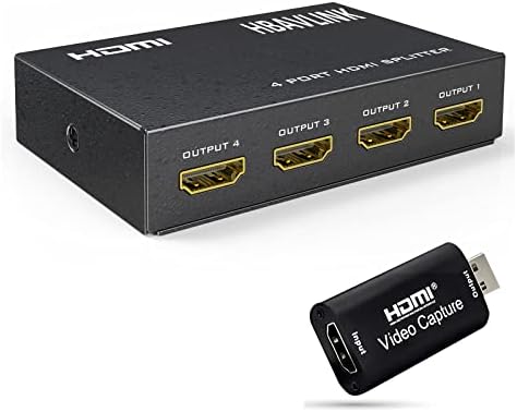 HBAVLINK HDMI Splitter 4 Way + HDMI to USB Capture Card