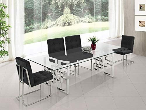 Meridian Furniture Alexis Collection Modern | Съвременна трапезария стол с кадифена тапицерия с копчета и полирана хромирана