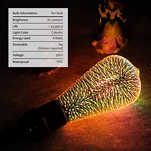 Firework Light Bulbs - Galaxy Light Bulb,PRISM/ST64/LED 3D Декоративни Лампи Едисон за E26 E27, Многоцветен Боядисана