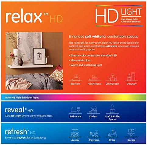 GE Relax LED High Definition Light Bulb 10.5-watt 2700K Comfortable Soft White 800-Lumens (3X 2Pack, 6 лампи) 60-ваттная
