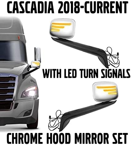 Серия от огледала, капака на LED Поворотник Хром е Съвместим с Freightliner Cascadia NEW GEN 2018-Current