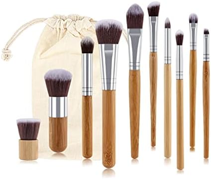MGWYE 11pcs Natural Bamboo Handle Makeup Brushes Set Foundation Blending Cosmetic Make Up Tool