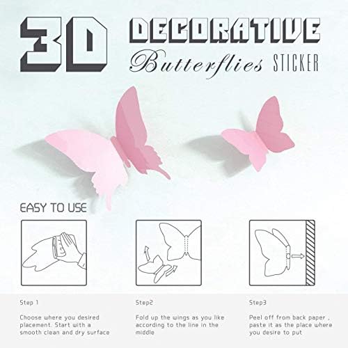 60PCS Butterfly Wall Decals - 3D Butterfly Decor for Wall Removable Стенопис Stickers Home Decoration Girls Room Bedroom Decor (Пинк)