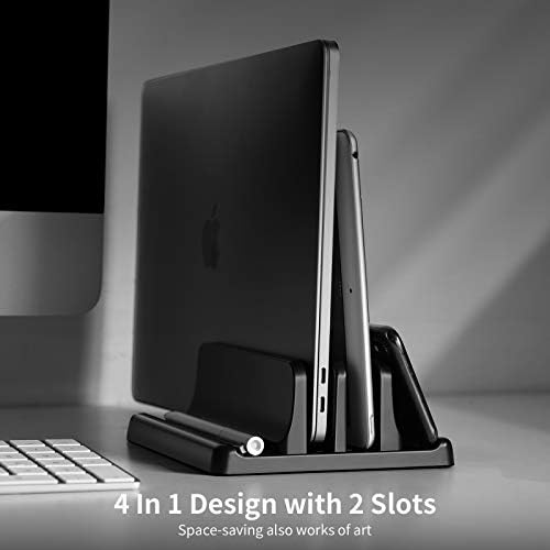 Вертикална стойка за лаптоп, Ашер Мода Вертикална Поставка за лаптоп с Регулируема док-станция, MacBook Щанд От Премиум ABS-пластмаса, 4 в 1 Дизайн за Спестяване на Простр