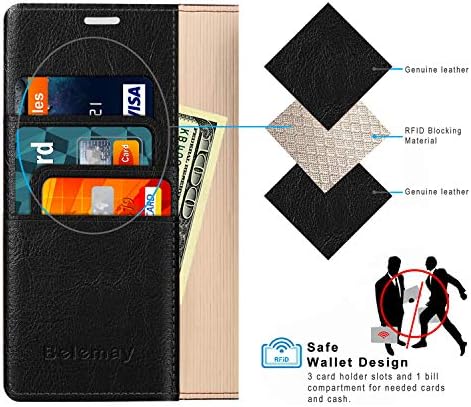 Belemay iPhone XR Портфейл Калъф, iPhone XR Калъф, [Натурална воловья кожа Калъф] [RFID Заключване] Държач за карти, Слотове