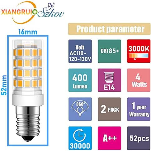 E14 LED Bulb Dimmable 4W Equivalent to40W Incandescent Bulb， E14 European Base Bulb 360° Beam Angle,the Great Suite for Home and Garden Lighting, полилей, вентилатори, и др(2 Pack) (Wram White3000K)
