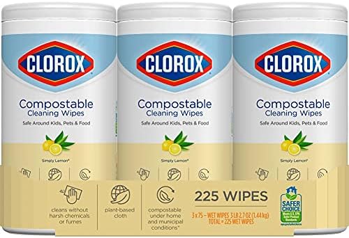 Компостируемые почистващи кърпички Clorox - Универсални кърпи - Simply Lemon, 75 грама (опаковка от 3 броя)