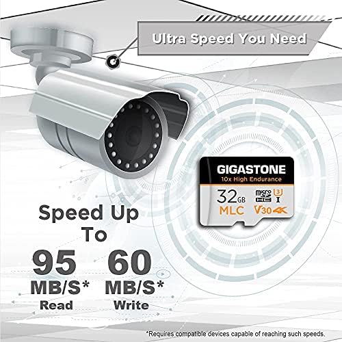 [10x Висока издръжливост] Gigastone 32GB MLC Micro SD Карта, 4K Видео, Камера за сигурност, Dvr, Съвместим 95 MB/s, U3