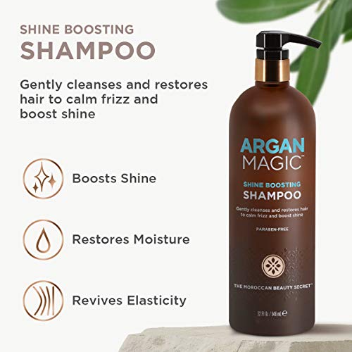 АРГАНОВО MAGIC Shine Boosting Shampoo - Нежно почиства и възстановява косата, за да успокои къдрите и да засили блясък|,