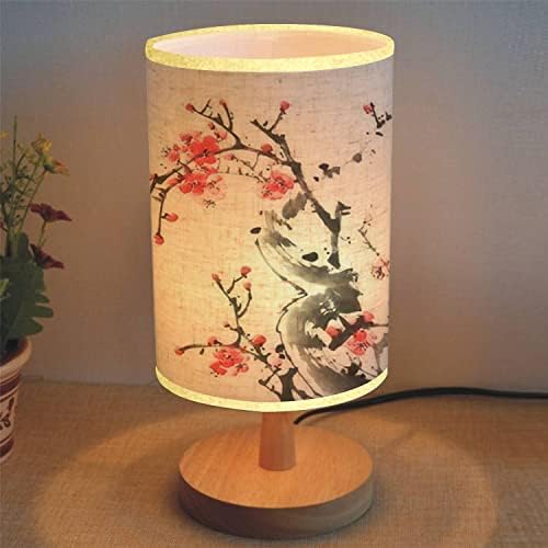 Бельо Плат Лампа Дървена Основа Настолна Лампа Китайска Живопис на Цветя Цвете Сливи на Бял Затемняемом Прикроватном Масичката