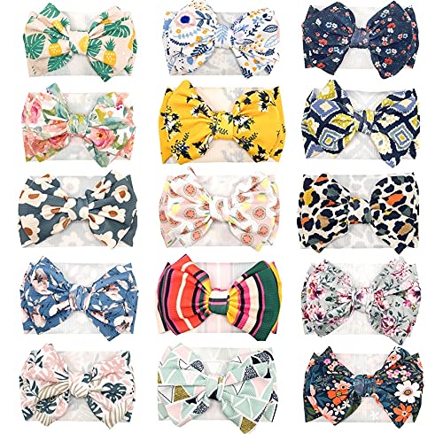 TSKL 15pcs Baby Girl Headbands Bows and Stretchy Soft Hair Accessories for Бебе Baby, colorful, 7in