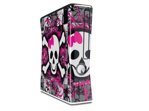 Splatter Girly Skull Decal Style Skin for XBOX 360 Slim Vertical (OEM Packaging)