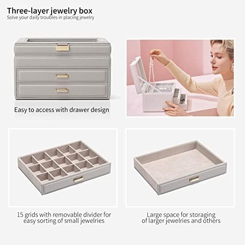 Vlando Medium Jewelry Organizer Box(сиво със стъклен капак)+Rollie Portable Jewelry Roll(розов)