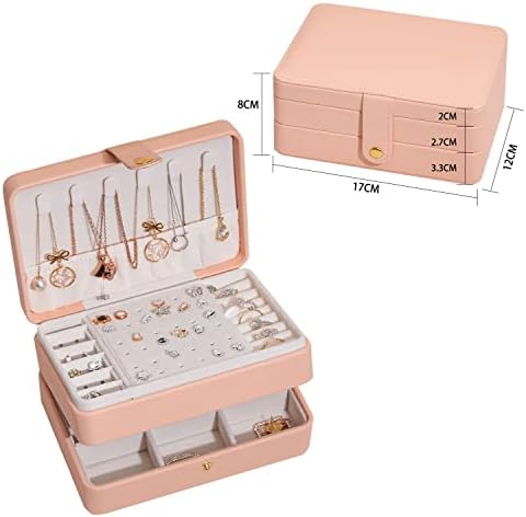 BUTI4WLD Travel Jewelry Box For Women and Grils,ПУ Leather Made Portable Jewelry Organizer,3 Слоя за Съхранение на Бижута