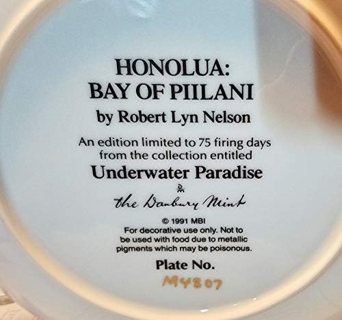 Danbury Mint Underwater Paradise ~ Honolua Bay of Piilani Порцеланова чиния, Подпис