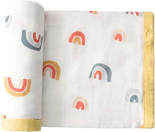 Little Jump Muslin Toddler Blanket -Rainbow Print Bamboo Muslin Quilt - Големи 47 x 47 - 2 слоя Муслинового одеала за детски колички за момчета и момичета (Дъга)