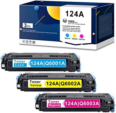 124A | Q6001A Q6002A Q6003A Съвместим тонер касета Заместител на HP 1600 2600dn 2605dn 2605n 2605dtn 2600n CM1015mfp CM1017mfp-3-Pack