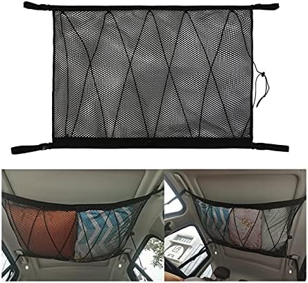 JQD0.00 Cargo Net Car Interior Ceiling Storage Net Bag with Zipper Drawstring,Car Mesh Organizer,Car Багажника Storage Isolation Network (Името на цвета : All Black Drawstring)