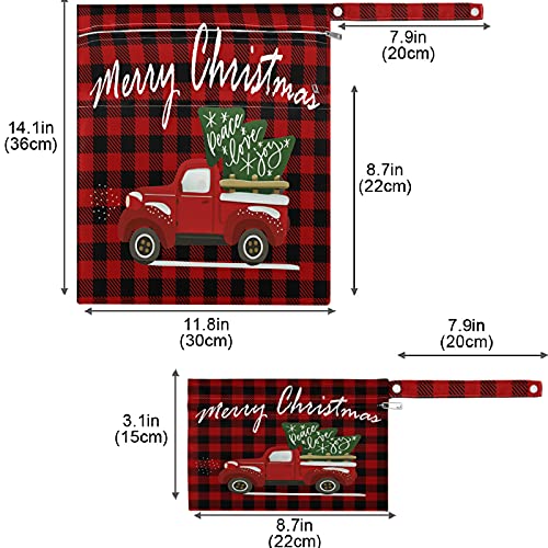 visesunny Merry Christmas Red Buffalo Plaid Truck 2 бр. Мокри Чанта с Джобове с Цип Моющаяся Множество Голям Чанта за