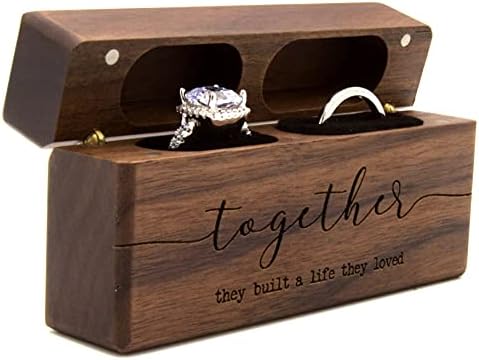MUUJEE Together Wood Ring Box for 2 Rings - Modern Wedding Ceremony Double Ring Bearer Box