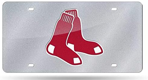 Рико, Инк.. Red Sox Bling Glitter Design Premium Laser Cut Tag Акрилна Инкрустация Огледален Регистрационен Номер Бейзбол