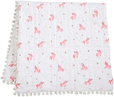 Mud Pie Kids Baby Girls Toddler Crib Bed Unicorn Хвърли Stroller Blanket-Одеяло, Розово, 36 x 36