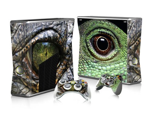 Vinyl Стикер, Защитен Стикер Skin за Microsoft Xbox 360 Slim и 2 Контролери Skins-Eye of the Lizard