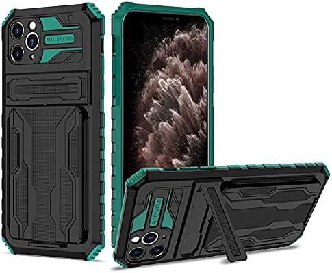 SHUNDA Case for iPhone 11, Ultra Slim TPU Softshell + PC Hard Shell Kickstand Case with Card Slot - Зелен