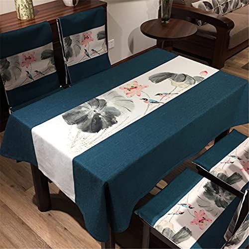 CDQYA Китайски стил на масата и покривката Древен стил Спирала Живопис Лотос Памук и лен масичка за кафе, покривка плат (Цвят : A, размер : 135 * 220 см)