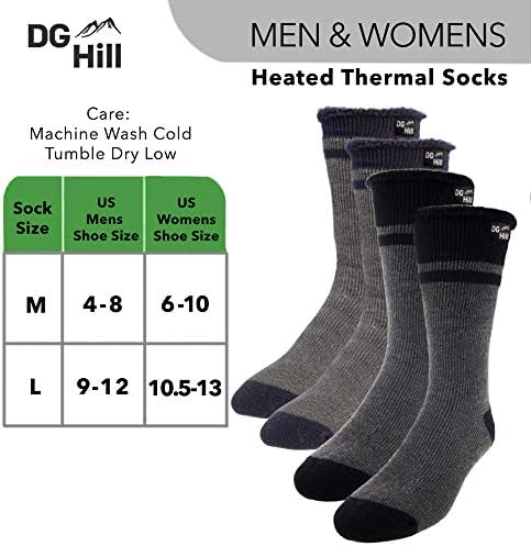 DG Hill (2pk) Mens Thick Heat Trapping Insulated Boot Thermal Pack Socks Warm Winter Crew For Cold Weather