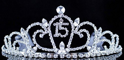 Quinceanera Sweet 15 Fifteen Clear White Austrian Кристал Crystal Crown With Hair Комбс Headband Headpiece Princess гърлс