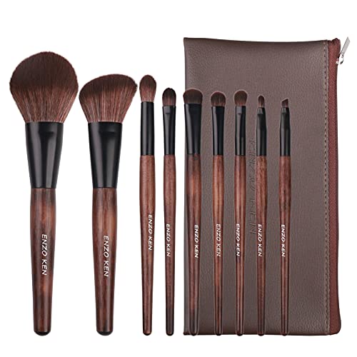ENZO KEN Вегетариански Bamboo Makeup Brush Set, Добавянето на Complete Brushes Sets with Portable Travel Bag for Face