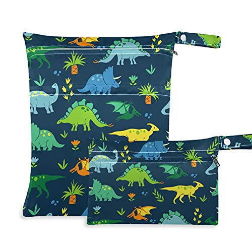 Цветен динозавър Мокър Суха Чанта за Пелени за Многократна употреба Мокър Чанта за Бански костюми Водоустойчив Мокър Органайзер