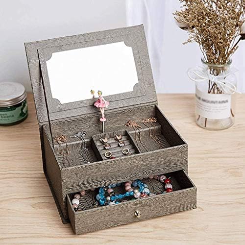 XJJZS Jewelry Box Girls Music Jewelry Box with Ballerina, Уникална дървена музикална ковчег с голямо огледало (цвета :