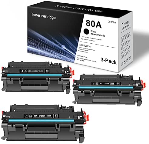 3-Pack Черен 80A | CF280A Тонер касета, Съвместима Замяна за HP M401n M401dw M401dne M401dn MFP M425dn Принтер, Мастило