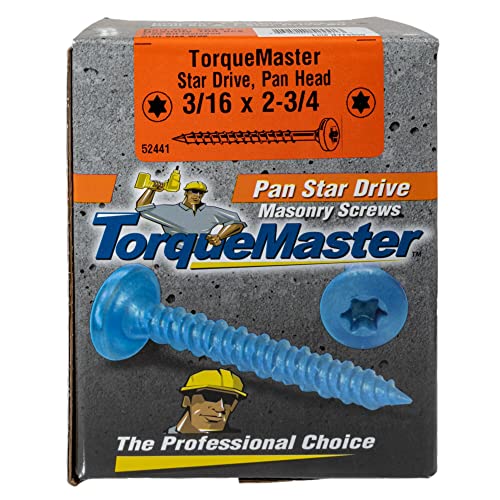 3/16 x 2-3/4 TorqueMaster Blue Ruspert Star Drive Pan Head Masonry Винтове, около 100 броя, Бетонни винтове, Устойчивост на корозия, външни и дървен материал, Издръжлив легированная стомана