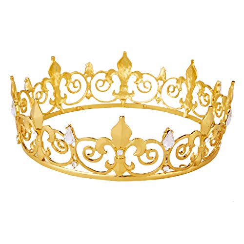 Кралят на Короната,Вофлер Принц Костюм Кралския Средновековен Fleur de Lis Метален Торта Topper Диадема w/ Прозрачни Кристали