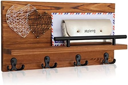 DSyin Key Holder for Wall, Mail Holder for Wall with 4 Hooks, Rustic Mail Sorter Organizer Wall Mounted Decor for Entryway