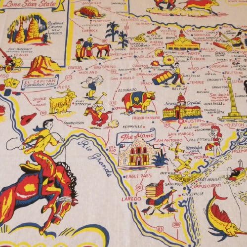 Redandwhitekitchen State of Texas Сувенирни Карта Покривка, квадрат 52 инча