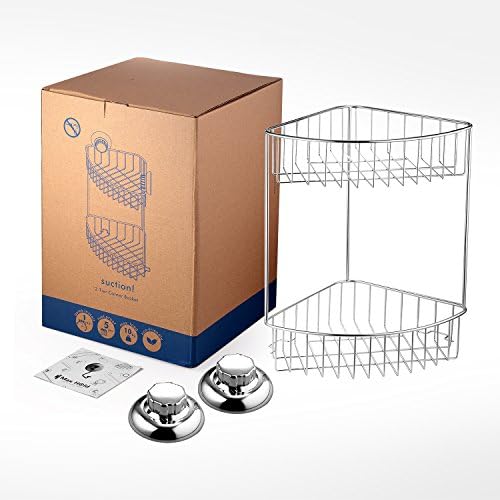 MaxHold No-Drilling/Suction Cup Double/Two Подреждане Corner Shower Caddy Organizer Basket - Vaccum System - Неръждаема