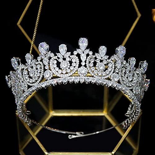 Aoligrace Кубичен Цирконий Сватбата Булката Crown Цвят: Златист, Сребрист CZ Диадеми Рожден Ден на Шапки Вечер Сладки
