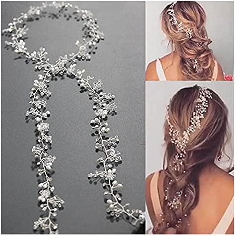 Unicra Bride Long Wedding Hair Лози Crystal Bridal Headpieces Сватбени Аксесоари за Коса, за Жени или Момичета (сребро)